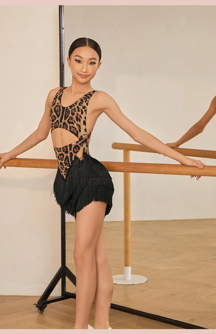Vestido Infantil de Dança Latina com Franjas – Treino e Competição