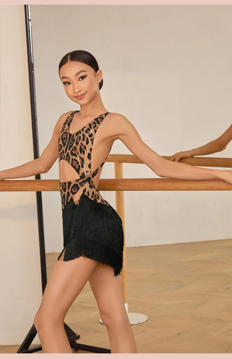 Vestido Infantil de Dança Latina com Franjas – Treino e Competição