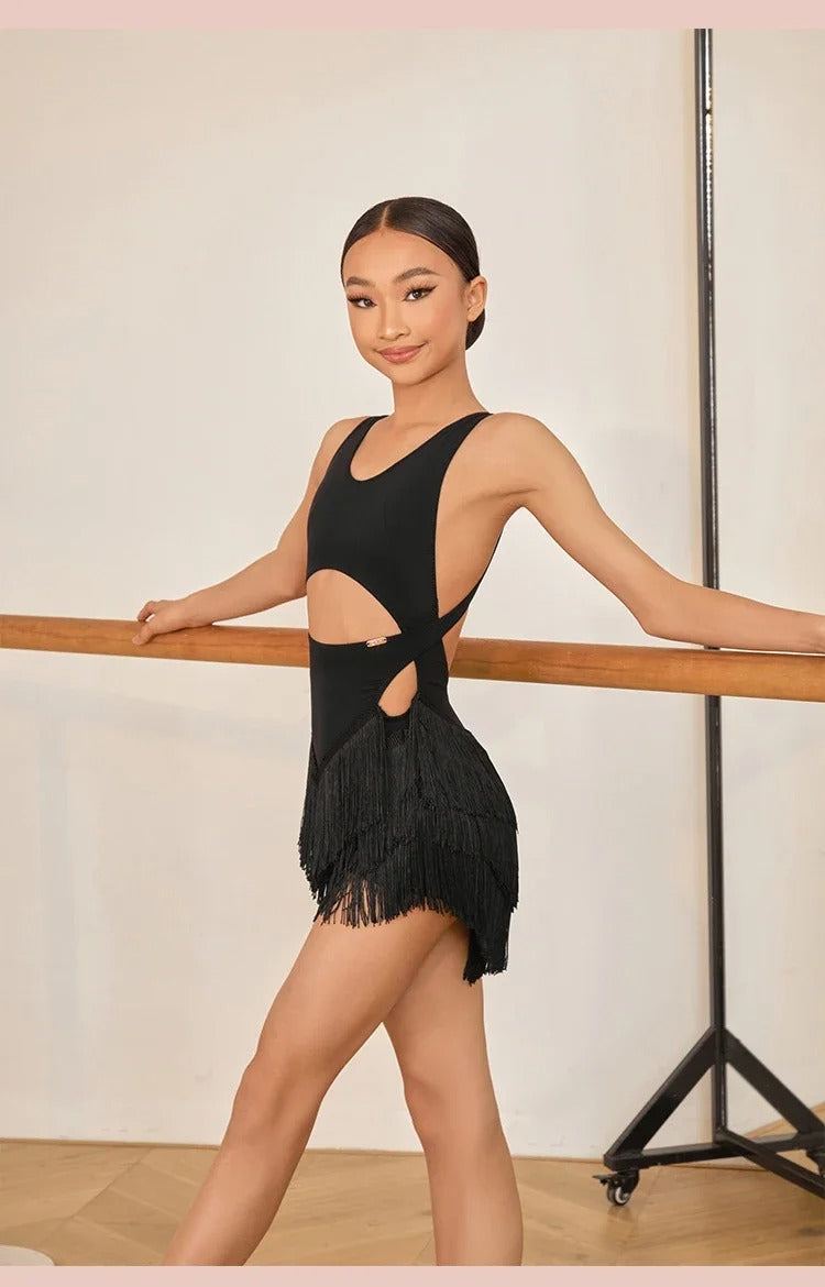 Vestido Infantil de Dança Latina com Franjas – Treino e Competição