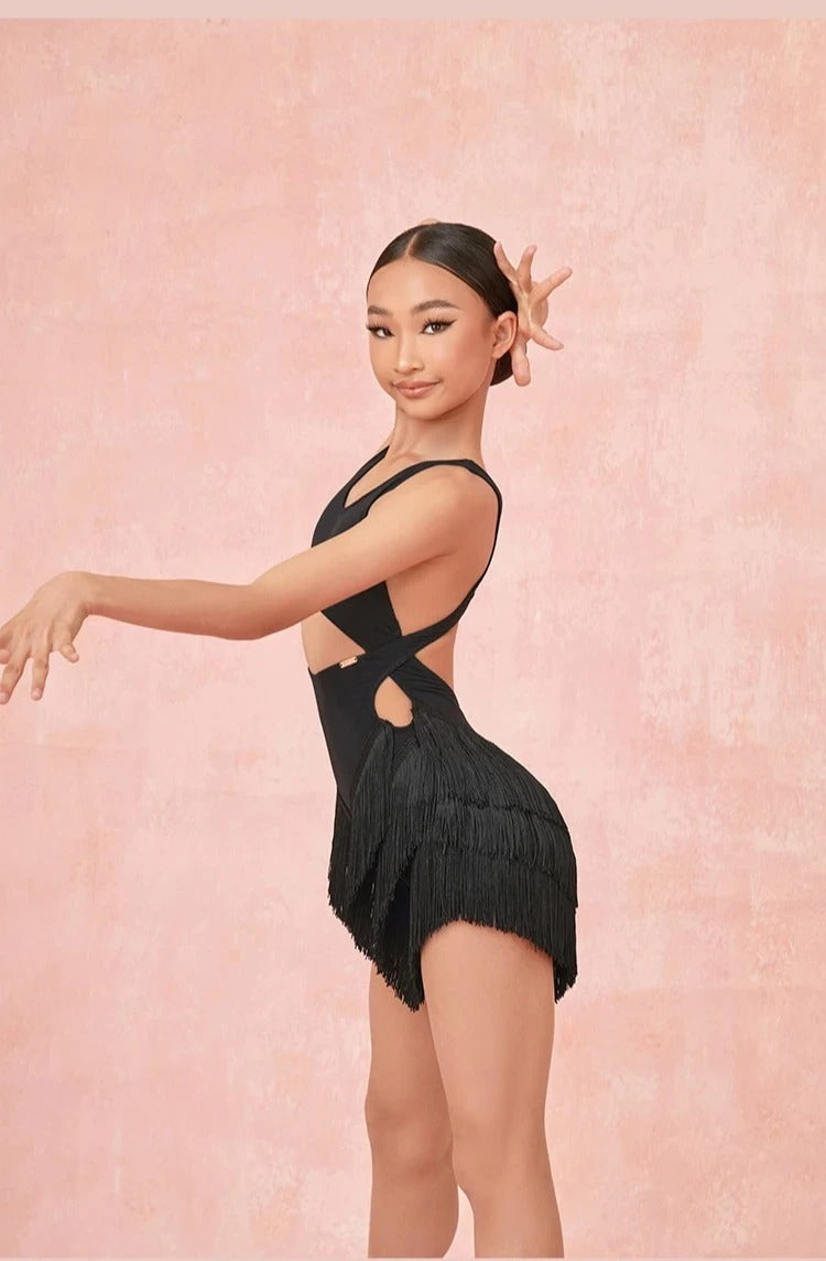 Vestido Infantil de Dança Latina com Franjas – Treino e Competição
