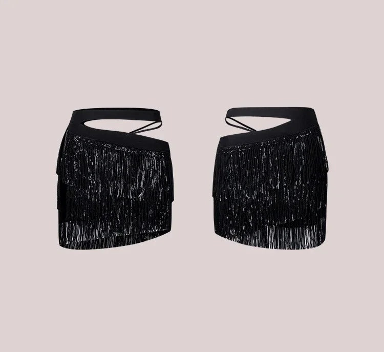 Conjunto de dança latina juvenil – top + saia com franjas