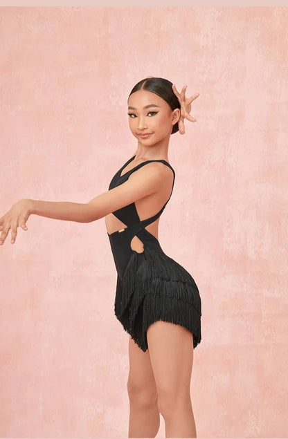 Vestido Infantil de Dança Latina com Franjas – Treino e Competição