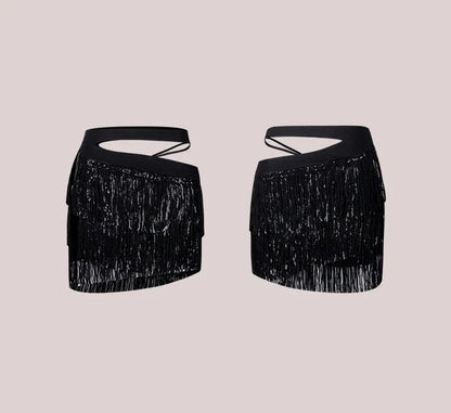 Conjunto de dança latina juvenil – top + saia com franjas